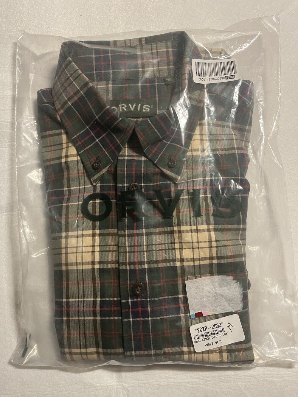 Orvis Men’s Plaid Button Down Shirt Green Red Tartan Long Sleeve Medium